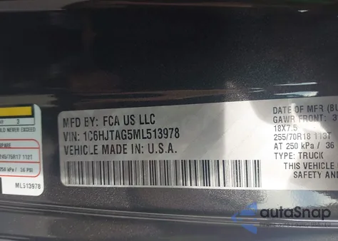 2021 Jeep Gladiator 80Th Anniversary 4X4 z USA, uszkodzony, nr VIN 1C6HJTAG5ML513978